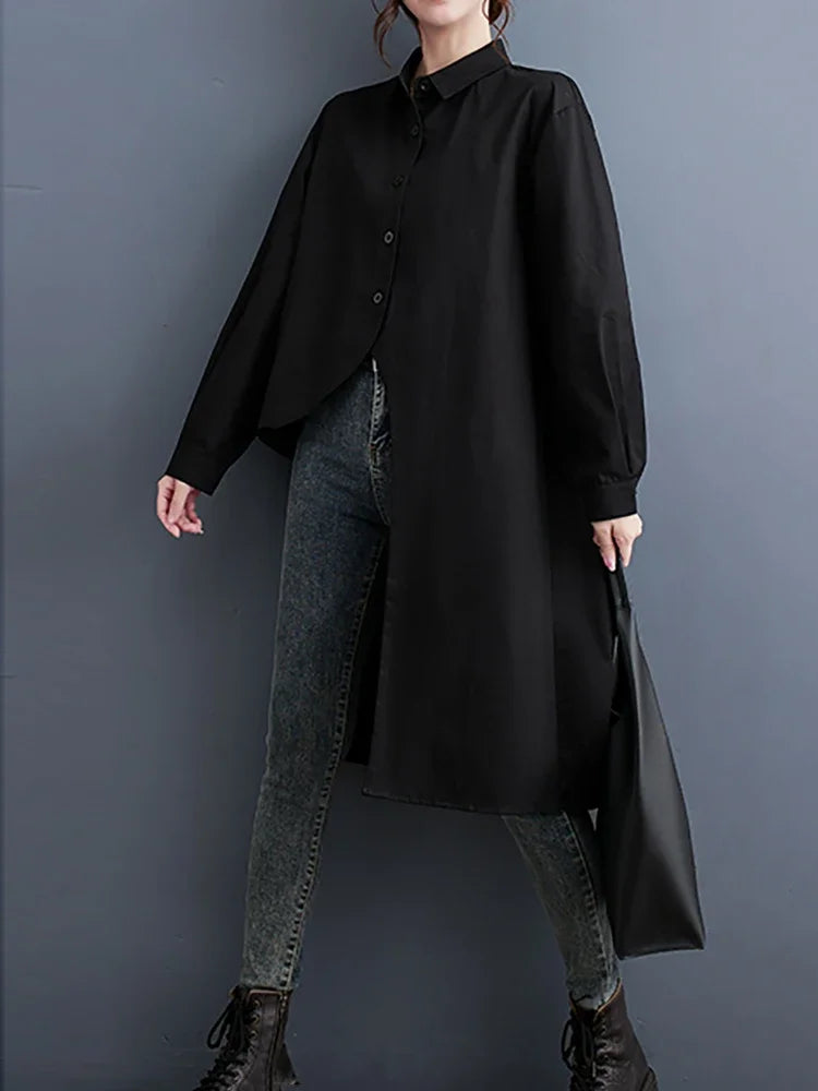 XITAO Asymmetrical Single Breasted Shirt Solid Color Loose Turn-down Collar Long Sleeve Spring New Arrival Casual LYD1140