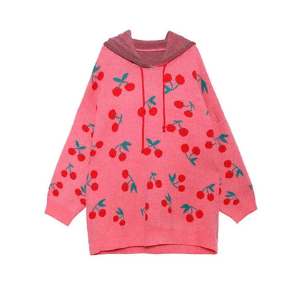 XITAO Lovely Cherry Pattern Sweater Fashion Pullover Women Style Hooded Knitwear Spring Autumn Clothes Women XJ2476