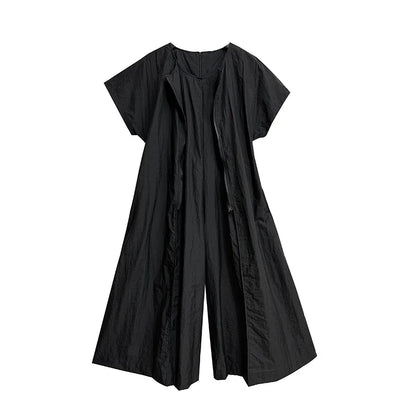 XITAO Black Irregular Jumpsuits Personality Fashion Zipper Splicing Loose Wide Leg Jumpsuits 2024 Summer New Women HQQ2313