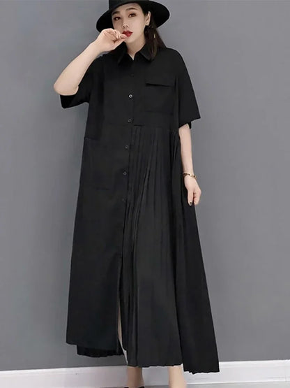 XITAO Single Breast Dress Fashion  Goddess Fan 2024 Summer Solid Color Casual Style Minority Loose Dress Top DMY4747