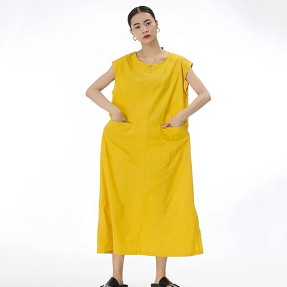 XITAO Sleeveless Long Style Women Dress Solid Color Simplicity Fashion Temperament O-neck Collar Women Summer New Dress HQQ0629