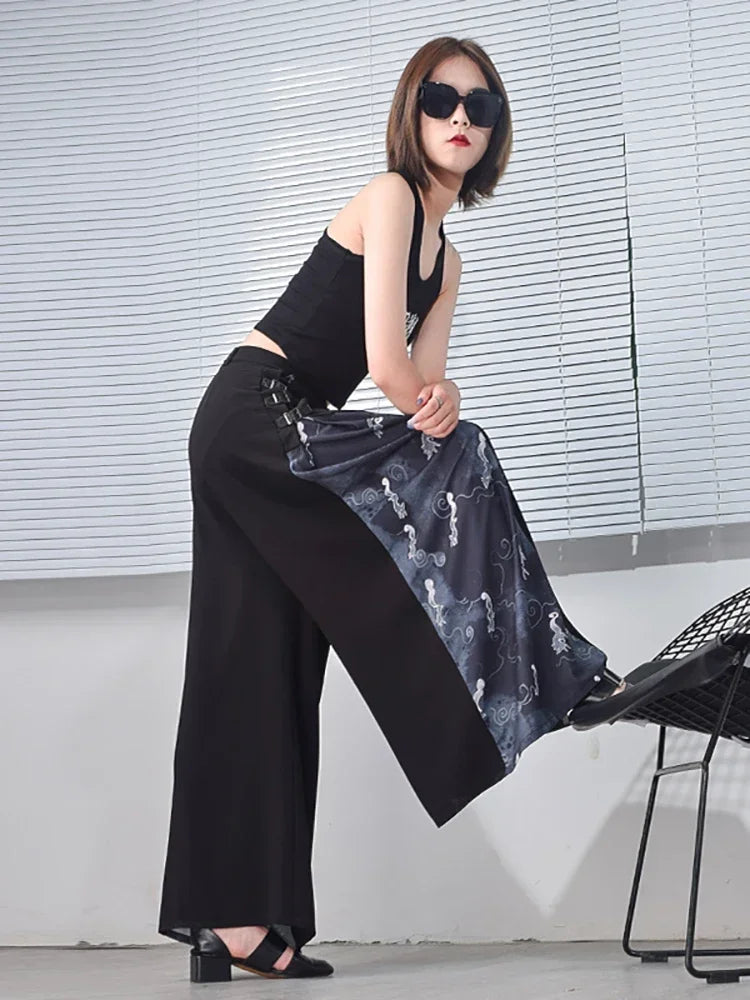 XITAO Vintage High Waist Print Wide Leg Pants Fashion New Patchwork Print Small Fresh Casual Loose Full Length Pants GCC3033