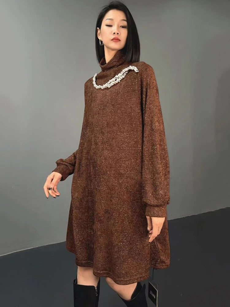 XITAO Pullover Knitted Patchwork Women Dresses Long Sleeve Casual Hollow Out Embroidered Flares Female Dresses 2024 New GYX1050