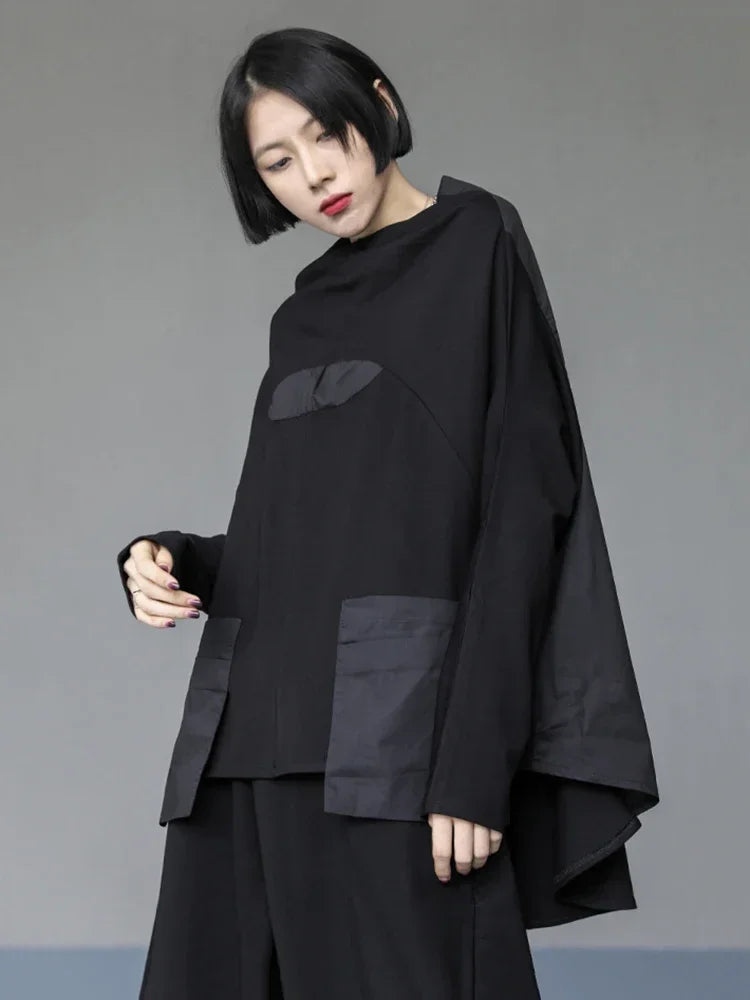 XITAO Black Casual Women Sweatshirt Loose Fashion Stand Collar Pullover Top 2023 Spring All-match New Bat Wing Sleeve LYH2877