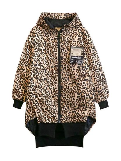 XITAO Loose Hooded Leopard Print Parkas Female Zipper Vintage Europe Full Sleeve Irregular Casual All Match Parka Winter ZYY1096