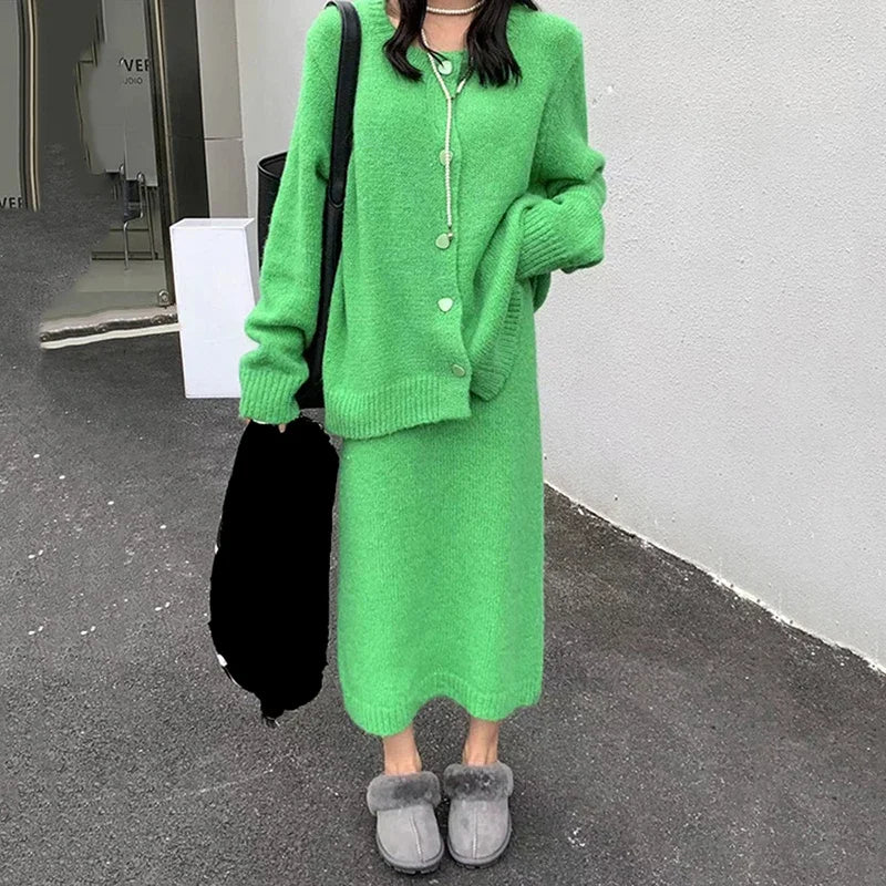 XITAO Solid Color Dress Knitting Sets Straight Temperament Casual Simplicity Goddess Fan All-match Lazy New Two Piece SMH1212