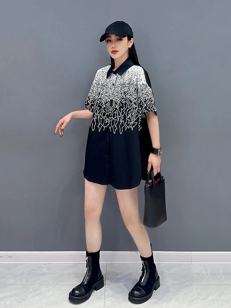 XITAO Casual Print Shirt Turn-down Collar Short Sleeve Single Breasted Loose Simplicity Summer Fashion Women New Shirt LYD1682