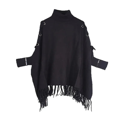 XITAO Turtleneck Sweater Women Bat Sleeve Pullover Women Korean Style Cape Knitwear Vintage Elegant Fringed Hem XJ3287