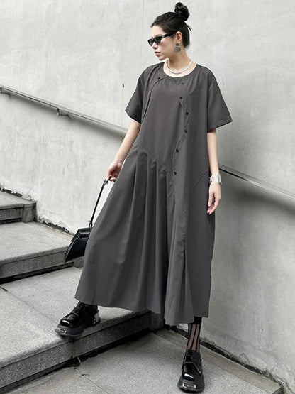 XITAO Asymmetrical Pleated Dress Loose Fashion Solid Color Splicing Short Sleeve Dress Summer Casual New Loose Women HQQ2310