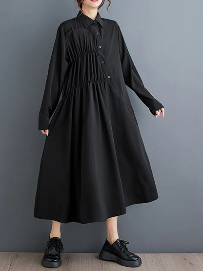 XITAO Irregular Design Pleated Dress Slimming Fashion Solid Color Female New Full Sleeve Casual Loose A-line Dress DMJ4071