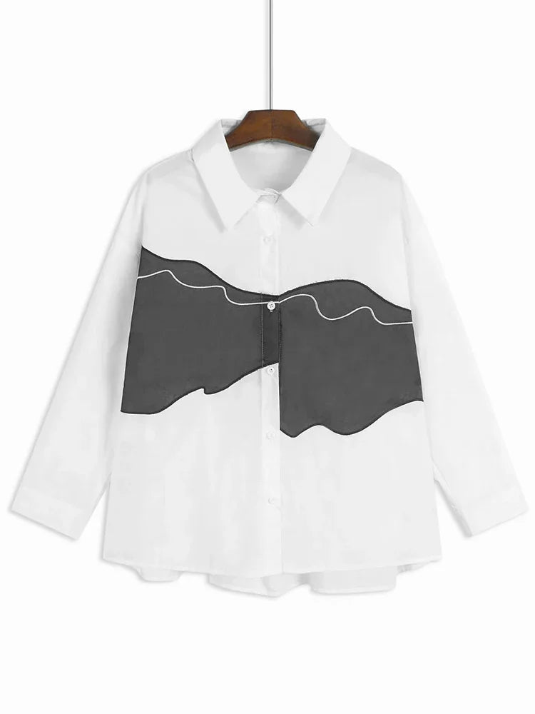 XITAO Patchwork Contrast Color Female Blouse Autumn Long Sleeve Loose All-match Fashion Women Turn Down Collar Shirt GJ1072