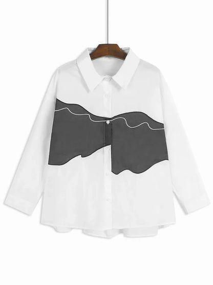 XITAO Patchwork Contrast Color Female Blouse Autumn Long Sleeve Loose All-match Fashion Women Turn Down Collar Shirt GJ1072