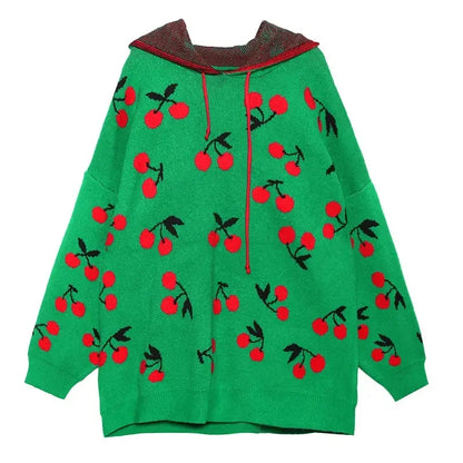 XITAO Lovely Cherry Pattern Sweater Fashion Pullover Women Style Hooded Knitwear Spring Autumn Clothes Women XJ2476