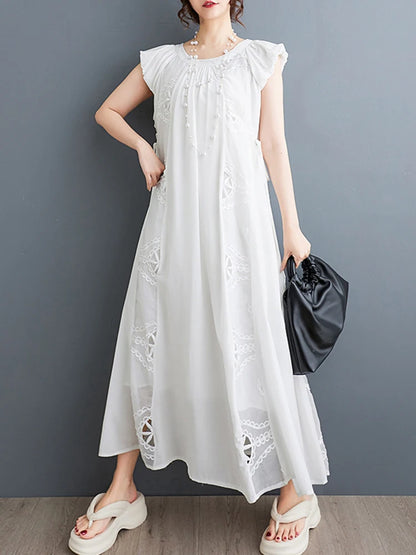 XITAO Loose Hollow Out Embroidery Dress Personality Irregular Patchwork Women Summer New Casual O-neck Sleeveless Dress DMJ4137