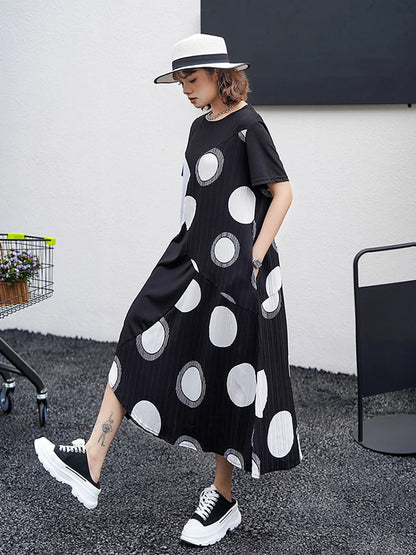 XITAO Irregular Dot Print Splicing Dress Loose Casual O-neck Pullover Short Sleeve Fashion All Match Female New Dress LYD1816