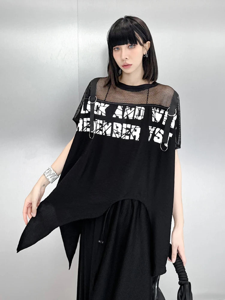 XITAO Irregular Women Casual T-shirt Loose Fashion Personality Print Top Summer New Street Trendy Women T-shirt ZY8843