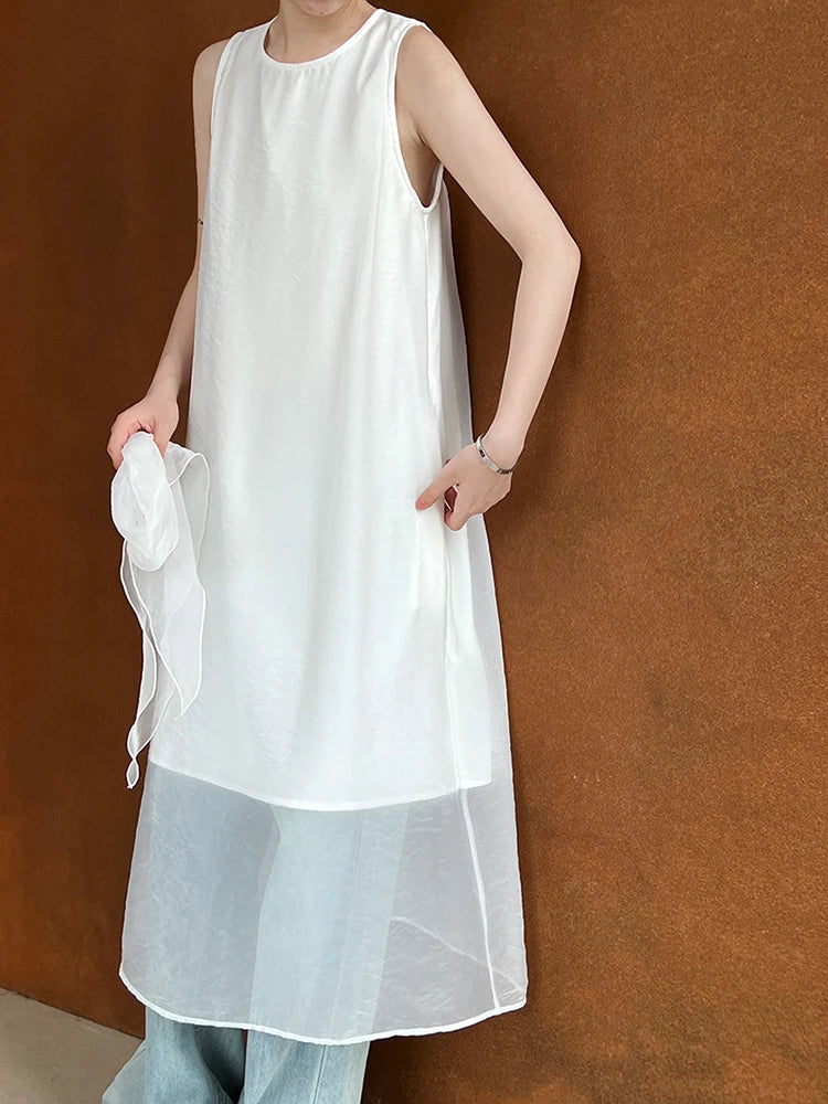 XITAO Sleeveless Solid Color Patchwork Gauze Dress Temperament Simplicity Summer Fashion All-match Women New Dress HJF3262