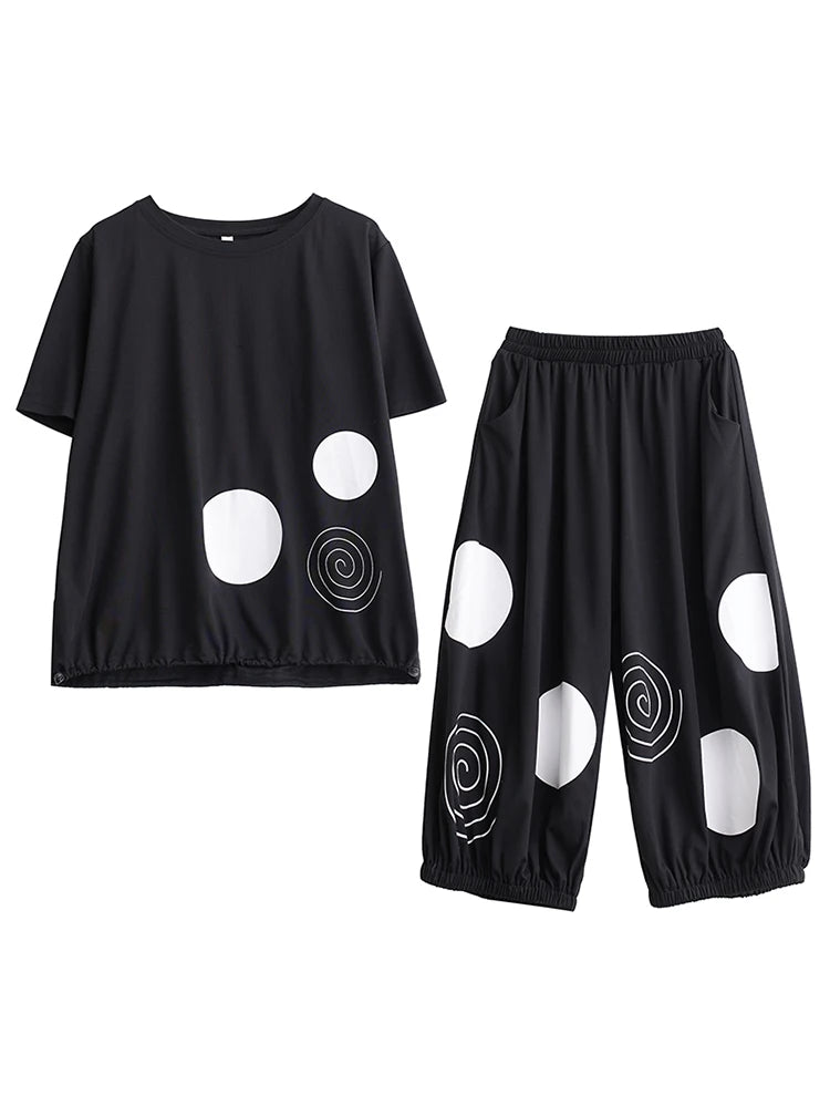 XITAO Short Sleeve T-shirt Harem Pants Two Piece Set Print Loose Casual Fashion Summer Women Street Trendy New Set DMJ4140