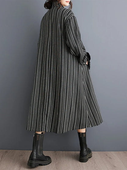 XITAO Stripe Color Turn Down Collar Female Dress Long Sleeve Zipper A-line Loose Patchwork A-line 2024 New Autumn Dress GYX1078