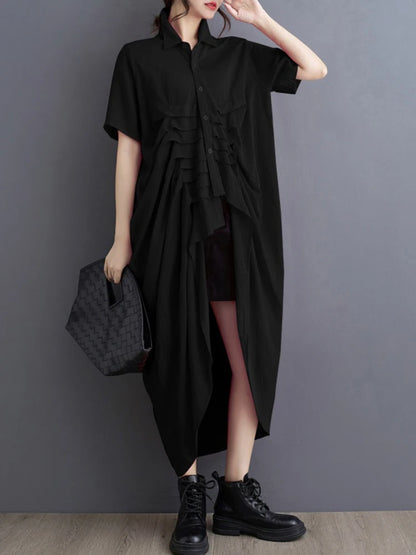 XITAO Asymmetric Single Breasted Dress Half Sleeve Casual A-line Personality Turn-down Color Solid Color Female Dress HJF1231