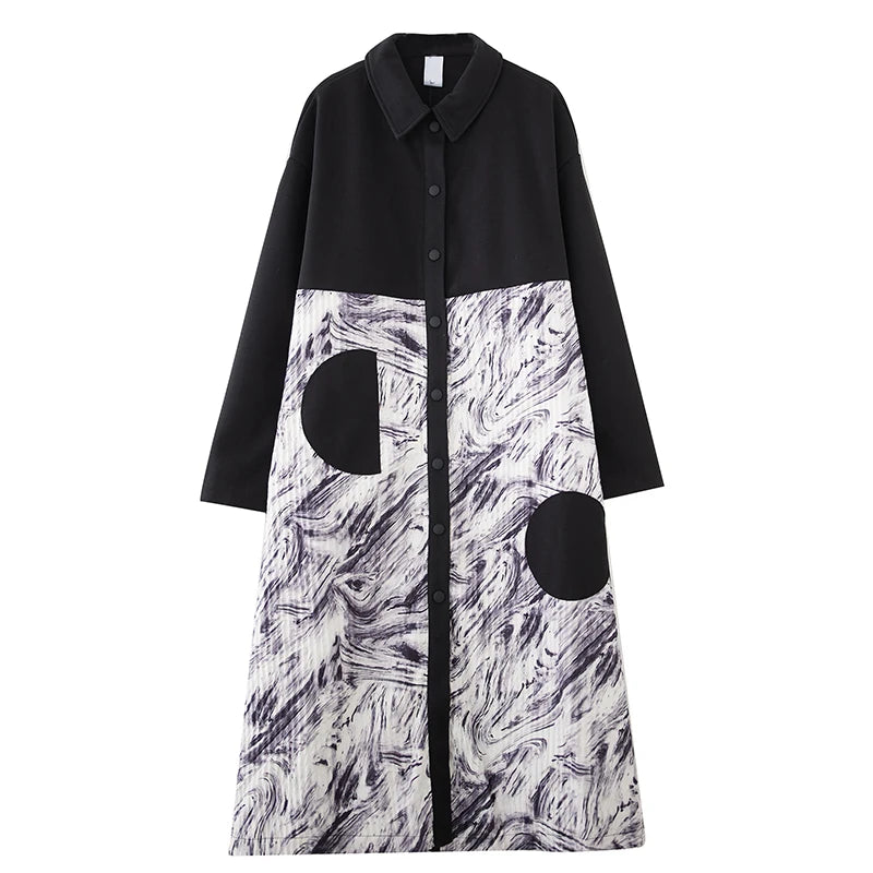 XITAO Casual Solid Color Patchwork Fashion Coats Irregular Printing A-line Full Sleeve New Arrrival Autumn Female Trench GMM1001