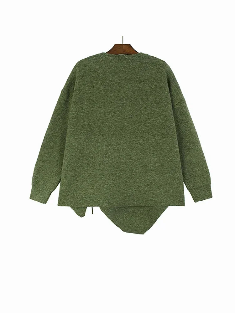 XITAO Asymmetrical Knitting Shirring Pullovers Solid Color O-neck Loose Casual Sweaters 2024 Spring All Match New DMJ3140