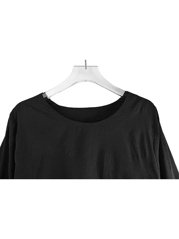 XITAO O-neck Three Quarter Sleeve T-shirt Solid Color Simplicity All-match Irregular Casual 2024 Autumn Women New Top GJ1071