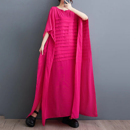 XITAO Folds Batwing Sleeve Dress Loose Fashion Solid Color Simplicity Casual Temperament Women Summer New Dress 2024 ZY8745