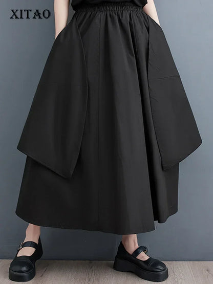 XITAO Casual Irregular Skirt Fashion Patchwork Loose Appear Thin Women Spring New Arrival Solid Color All-match Skirt HQQ1466