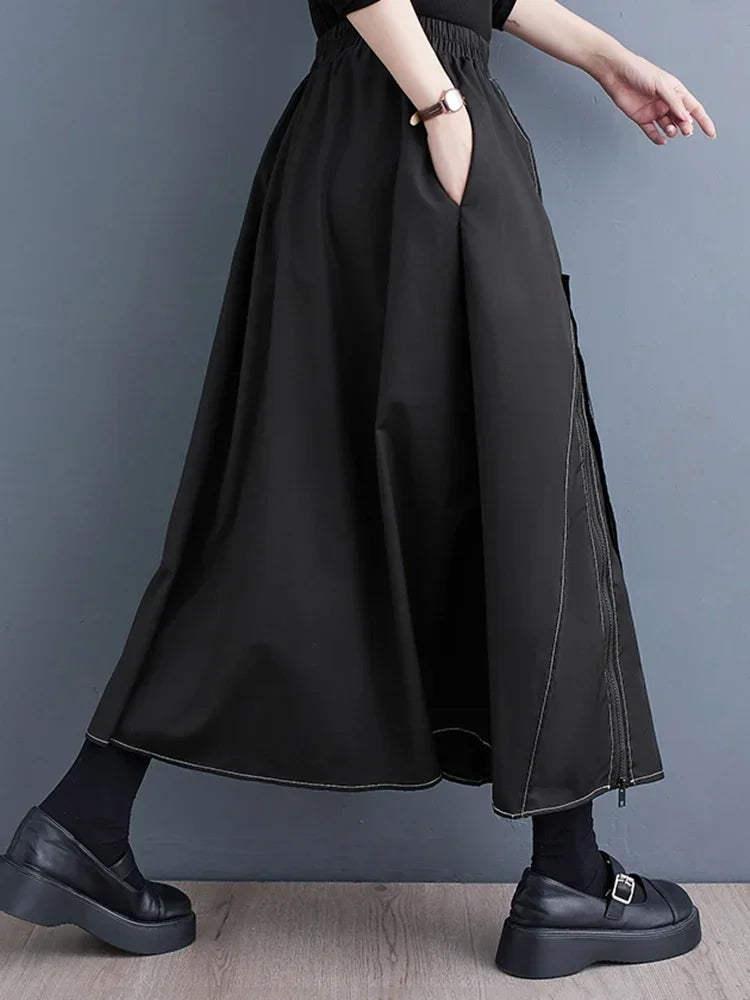 XITAO Asymmetrical Skirt Personality Zipper Simplicity Exposed Line Decoration A-line Spring Summer Tulle Skirt LYD1227