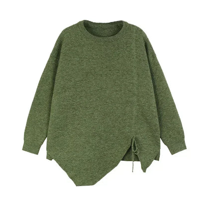 XITAO Asymmetrical Knitting Shirring Pullovers Solid Color O-neck Loose Casual Sweaters 2024 Spring All Match New DMJ3140