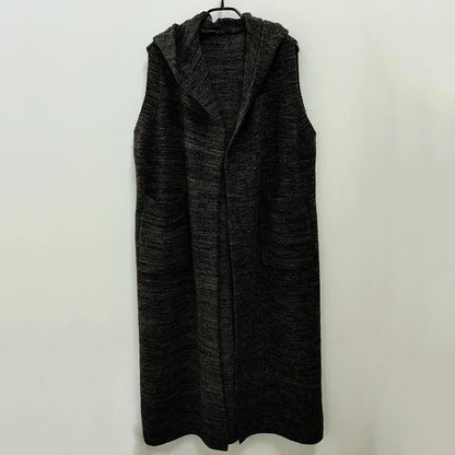 XITAO Solid Color Sleeveless Knitting Hooded Long Vests Pocket Mid-calf Female Loose 2024 Spring New Casual All Match ZZ0052