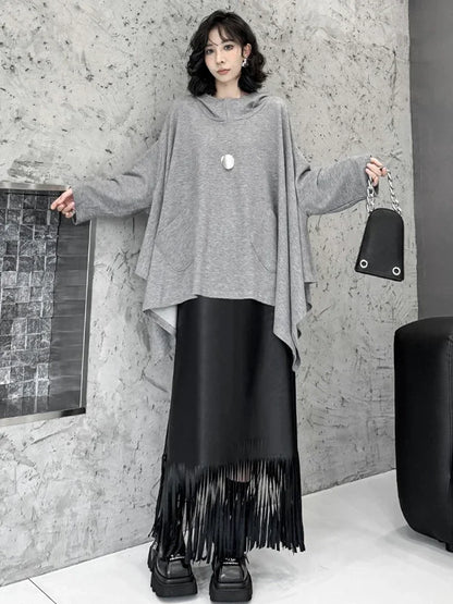 XITAO Hooded Batwing Sleeve Women Sweatershirt Solid Color Loose Irregular Pocket Casual Pullover Female Sweatershirt ZYY1025