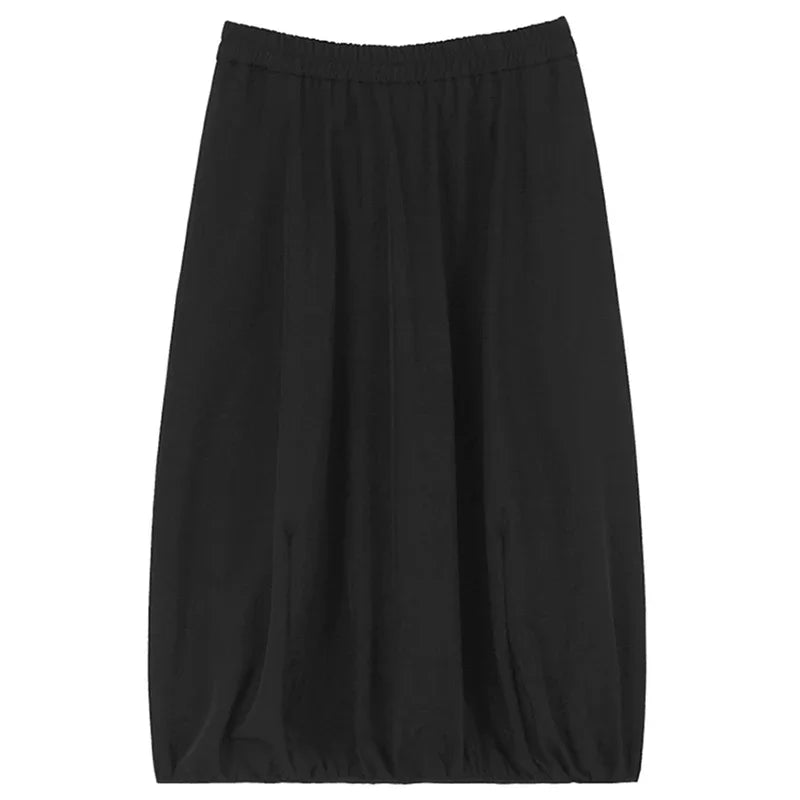 XITAO Solid Color Loose Women Skirt Bud Elastic Waist Fashion Temperament New Female Trendy Mid-calf Lantern Skirt ZYY1110