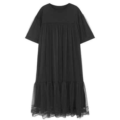 XITAO Round Neck Casual Dress Short Sleeve Mesh Splicing Fashion Korea Solid Color Female Simplicity Summer Dress LYD1855