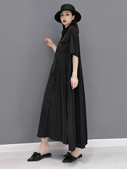 XITAO Single Breast Dress Fashion  Goddess Fan 2024 Summer Solid Color Casual Style Minority Loose Dress Top DMY4747