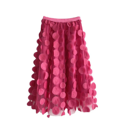 XITAO Solid Color Casual Skirt Geometric Circular Three-dimensional Decorative Loose Slimming Fashion A-line Skirt DMJ4086