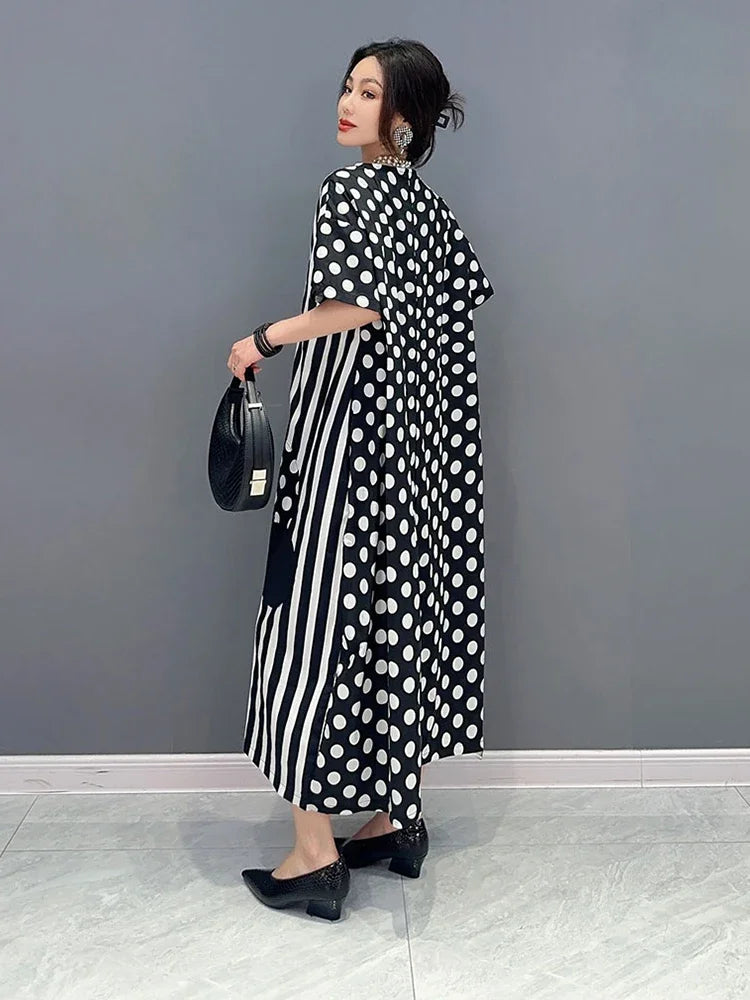 XITAO Korea Striped Dresses Patchwork Female Appear Thin Summer Women New Arrival Fashion All Match O-neck DMJ1159