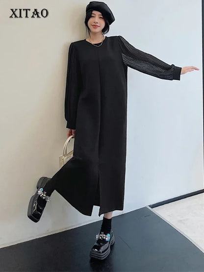 XITAO Loose Casual O-neck Dress Full Sleeve Patchwork Solid Color Simplicity Spring Women New Fashion Dress DMJ2718