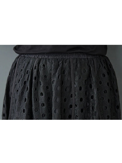 XITAO Irregular Hollow Out Lace Elastic Waist Skirt Solid Color A-line Casual Fashion Elegant Thin Autumn Women Skirt GMM1220