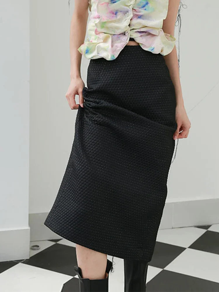 XITAO Pleated Black Skirt Fashion New Women Split Elegant 2024 Spring Hollow Out Goddess Fan Casual Style Loose Skirt ZY2741