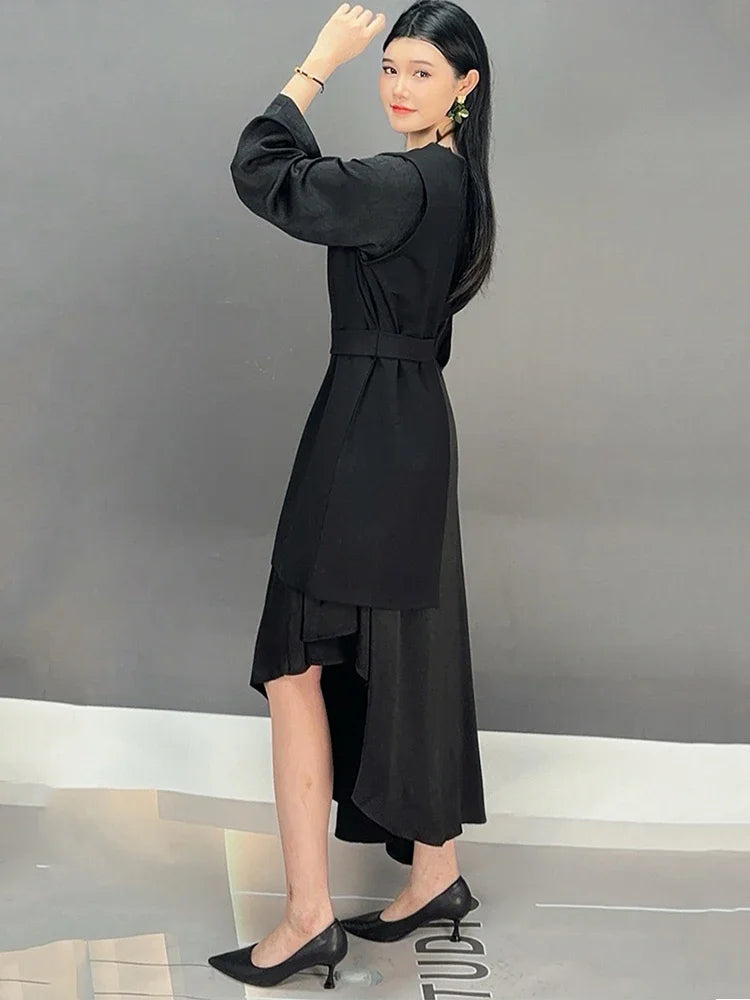 XITAO New Style Fashion Two Pieces Dress 2024 New Autumn Trendy Solid Color Long Sleeve Loose Irregular Women Dress LJ1080