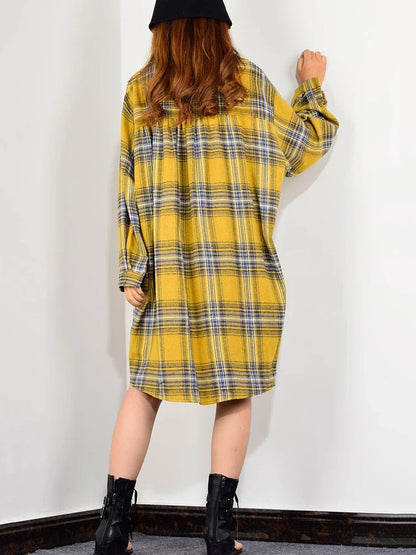 XITAO Plaid Casual Single Breasted Long Blouses Women 2024 Spring Loose Fashion Tide Turn Down Collar Long Sleeve GCC2740