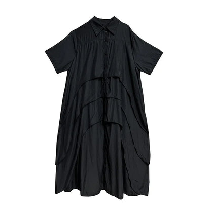 XITAO Asymmetrical Single Breasted Shirt Dress Solid Color Short Sleeve Loose Slimming Dress Summer New DMJ4134