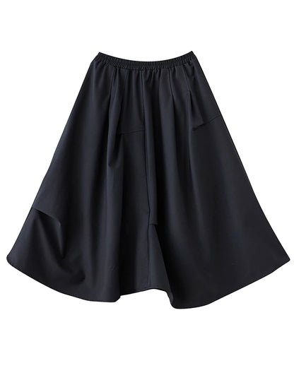 XITAO A-line Casual Solid Color Mid-calf Women Skirt Irregular Loose Thin Fashion Elastic Waist Fold Autumn Female Skirt GMM1026