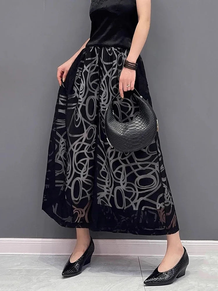 XITAO Patchwork Gauze Wide Leg Pants Temperament Print Goddess Fan Women Loose Simplicity Ankle-length Women Pants 2023 HQQ0818