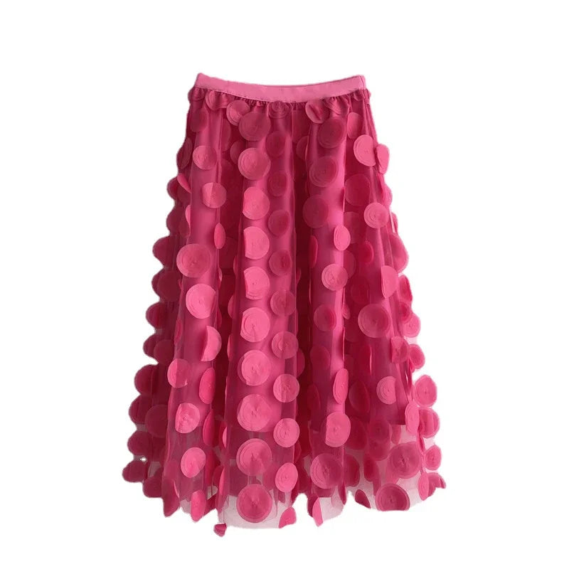 XITAO Patchwork Mesh Skirt Polka Dot Solid Color Women Fashion Spring Korea Simplicity Casual Loose A-line Skirt DMJ4091