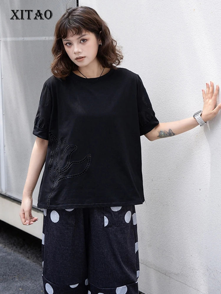 XITAO Loose Hollow Out Female Casual T-shirts Solid Color All-match Women Summer New Personality Trend Slimming Top GJ1049