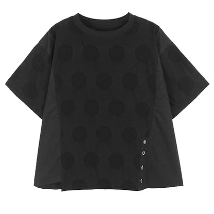 XITAO Irregular Patchwork Dot T-shirts Fashion Trend Single Breasted Hem Women Summer New Loose All-match O-neck Top LYD1861