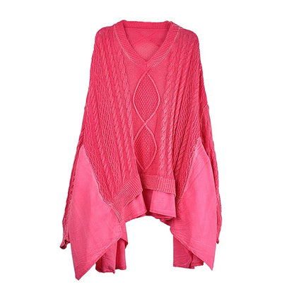 XITAO Loose Solid Color Patchwork Ruffle Sweater V-neck Batwing Sleeve Casual Small Design 2024 Autumn New Pullover GYX1027